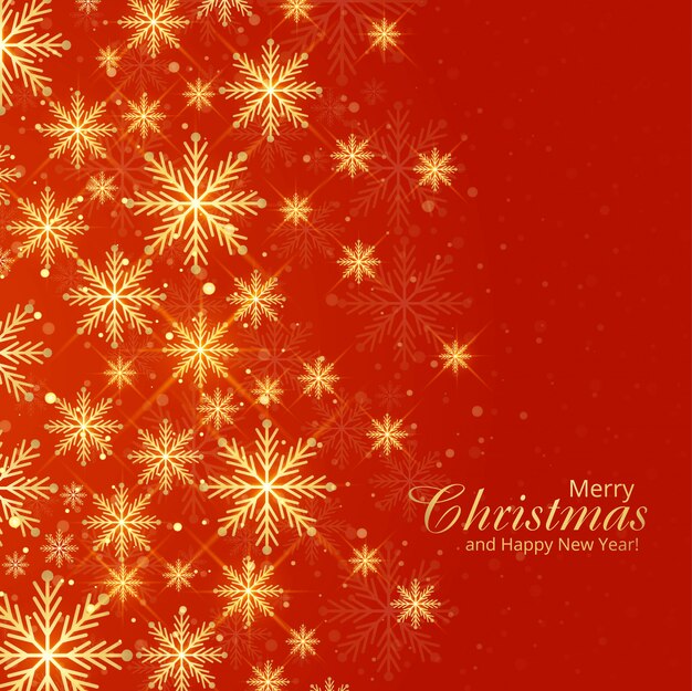 Christmas greeting card of big and small snowflakes in red colors