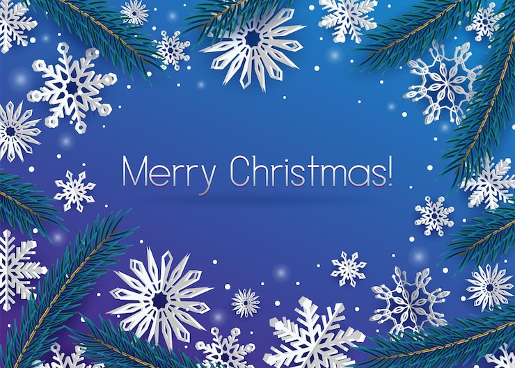 Free Vector christmas greeting card decorated with paper snowflakes