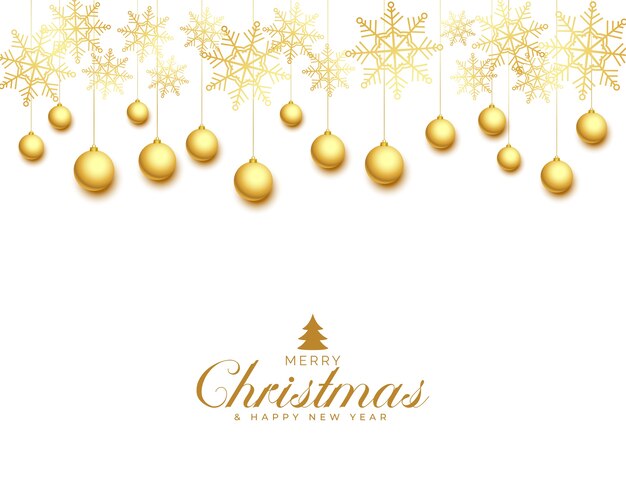 Christmas greeting card with golden balls and snowflakes