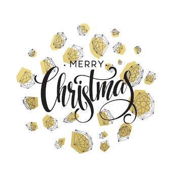 Christmas greeting card with handdrawn lettering. golden, black and white colors. trend design element for xmas decorations and posters. vector illustration eps10