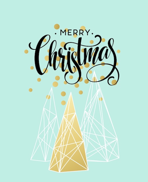 Christmas greeting card with handdrawn lettering. golden, black and white colors. trend design element for xmas decorations and posters. vector illustration eps10