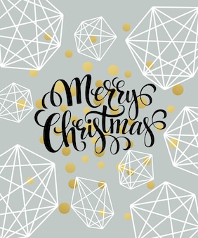 Christmas greeting card with handdrawn lettering. golden, black and white colors. trend design element for xmas decorations and posters. vector illustration eps10