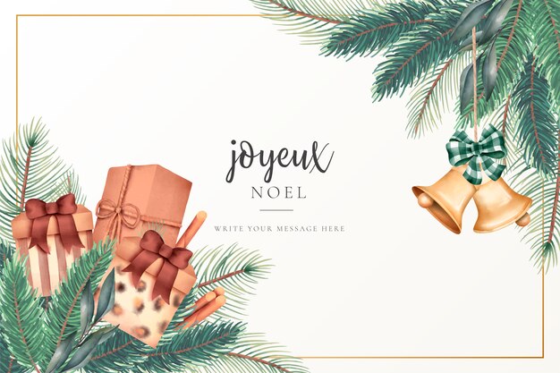 Рождественская открытка с подарками и украшениями