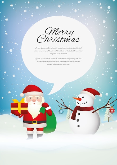 Free vector christmas greeting card with santa claus and snowman