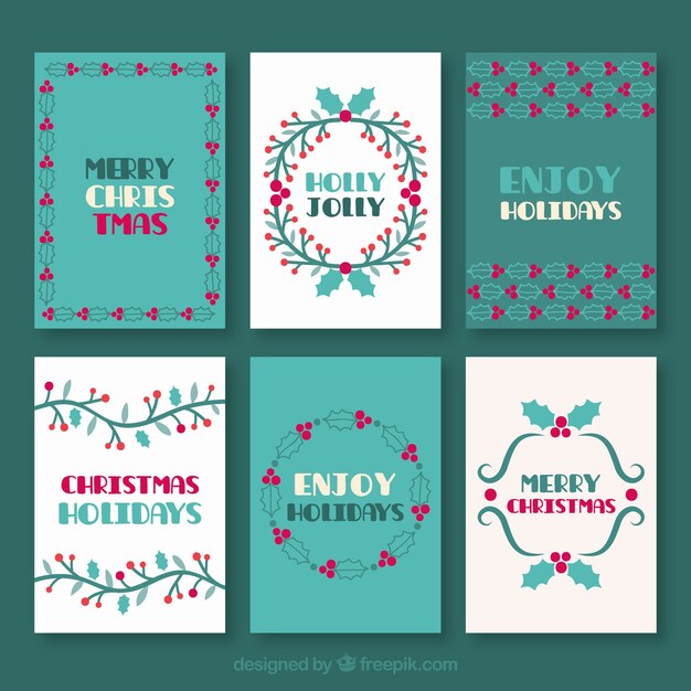 Christmas greeting cards in turquoise and white