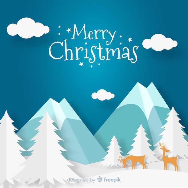Christmas greeting mountain reindeers ilustration background
