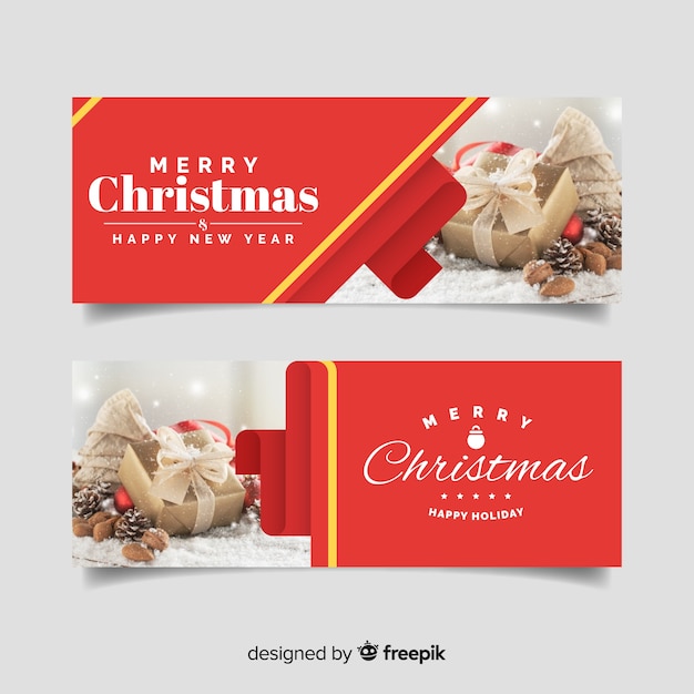 Free vector christmas greeting photograph banner