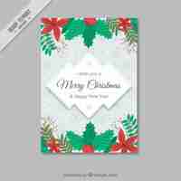 Free vector christmas greeting with floral details in vintage style