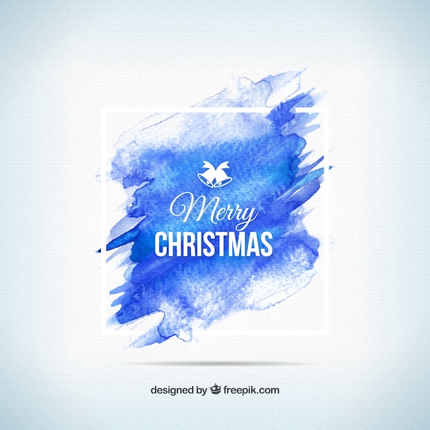 Christmas greetings with blue watercolor stain