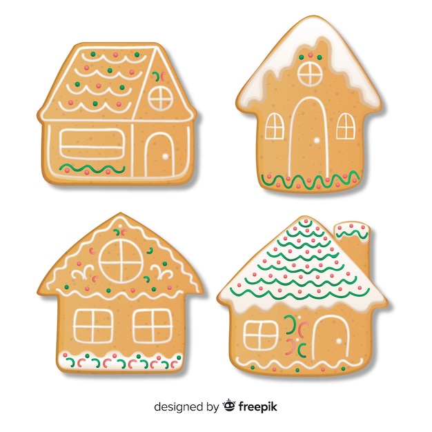 Free vector christmas hand drawn gingerbread house pack