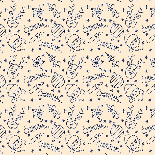 Free vector christmas hand drawn outline seamless pattern