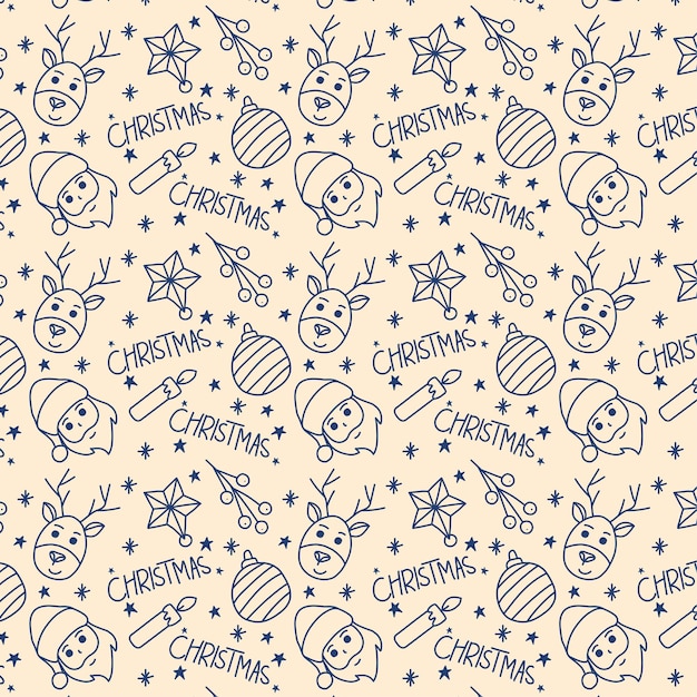 Free vector christmas hand drawn outline seamless pattern