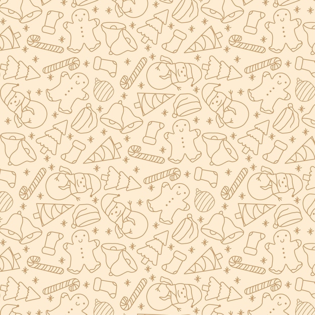 Christmas hand drawn outline seamless pattern