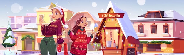 Free vector christmas holiday city market scene with people