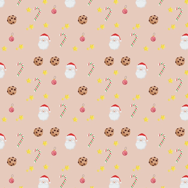 Free vector christmas holiday pattern with decoration decorative icons set with gift, star, candy cane and pine.