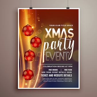 Christmas holidays party flyer design template with light effect