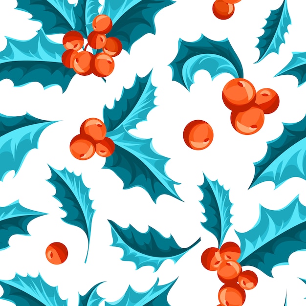 Free vector christmas holly berry seamless pattern.