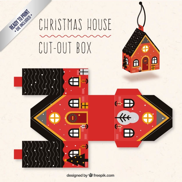 Free vector christmas house box in red and black colors