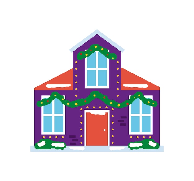 Free vector christmas house with garland illustration isolated