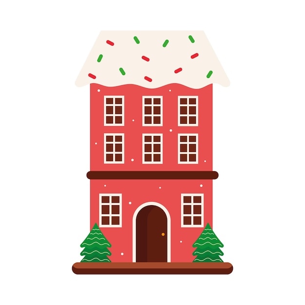 Free vector christmas house with trees