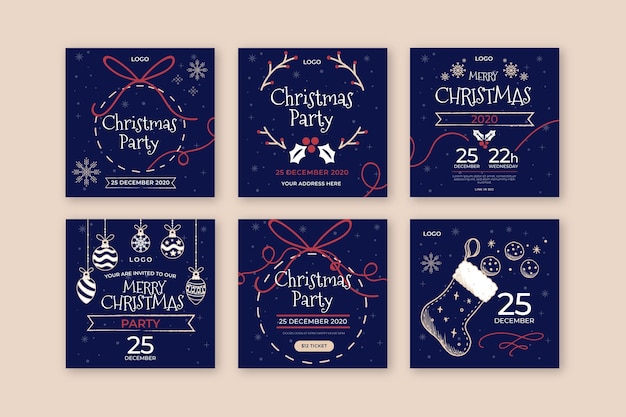 Free vector christmas instagram post collection