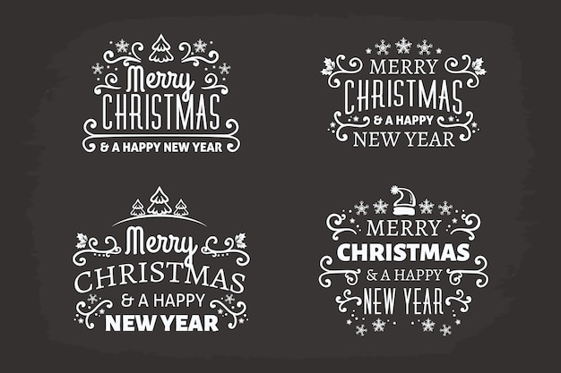 christmas label collection on blackboard