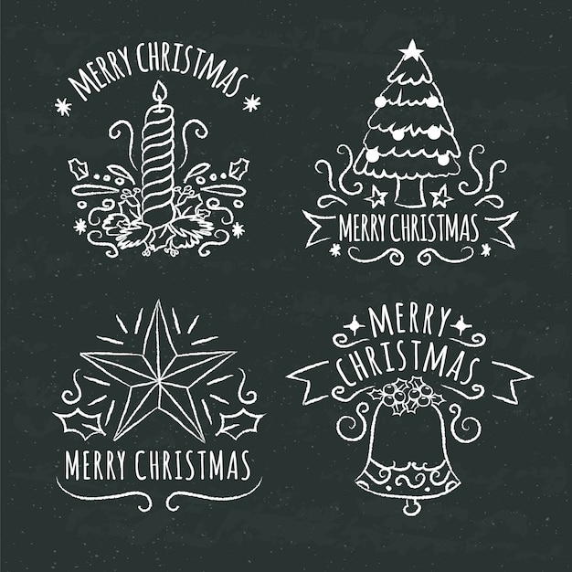 Free vector christmas label collection on blackboard