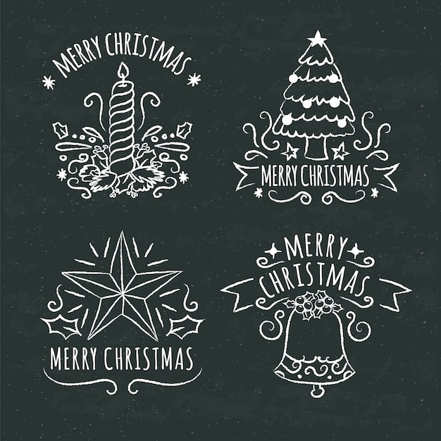 Christmas label collection on blackboard