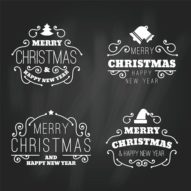 Free vector christmas label collection on blackboard