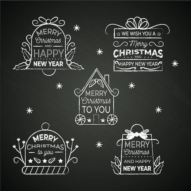 Free vector christmas label collection on blackboard