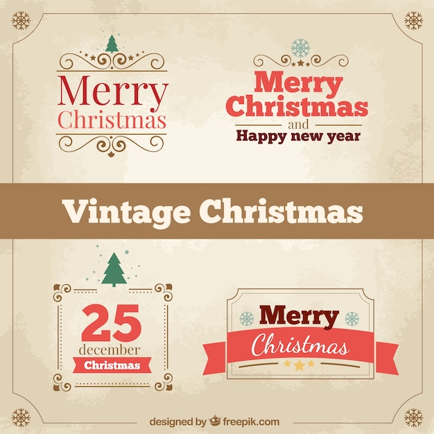 Free vector christmas labels in retro style