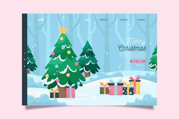 フラットなデザインのクリスマスのランディングページ