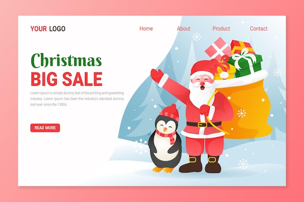 Free vector christmas landing page template for sales