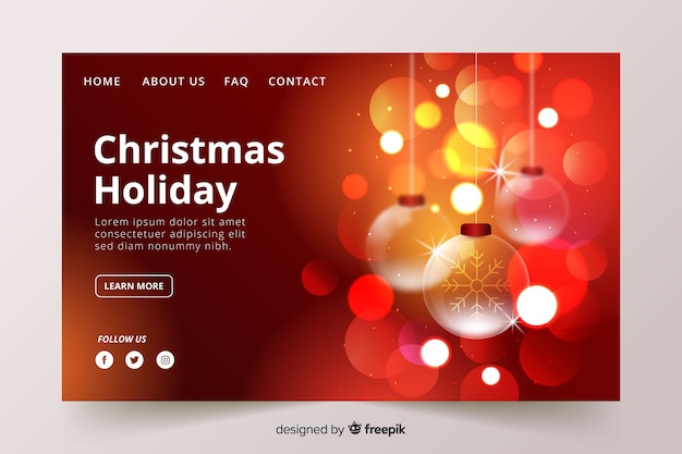 Free vector christmas landing page with blurred lights