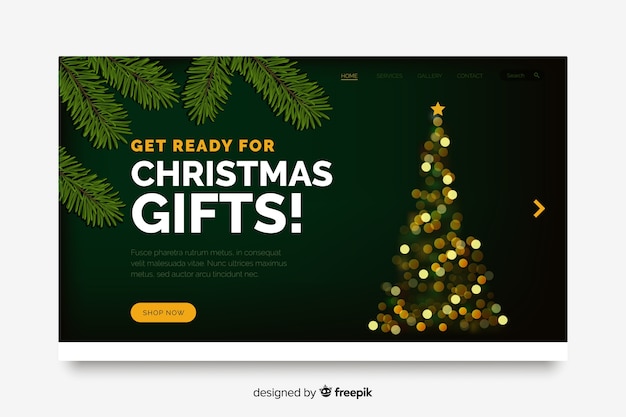 Christmas landing page with bokeh effect