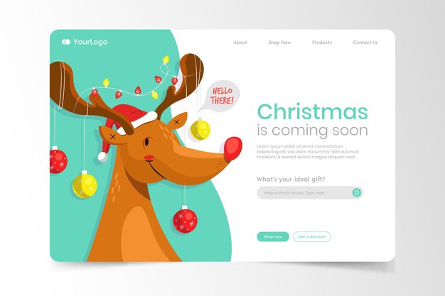 Free vector christmas landing page with reindeer