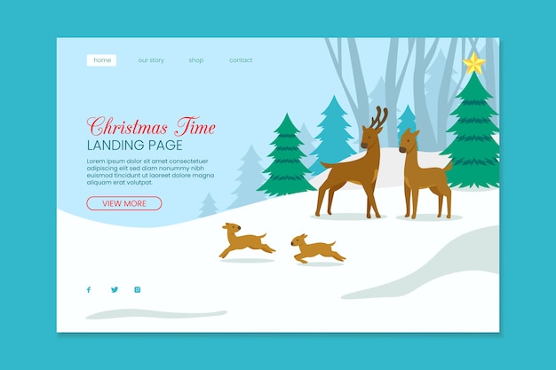 Christmas landing page with reindeers