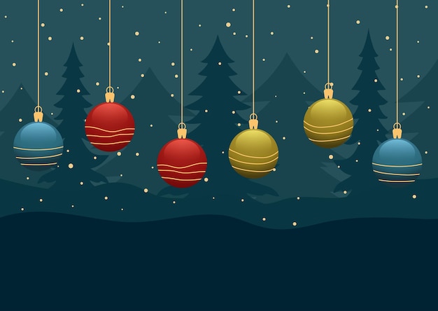 Free vector christmas landscape background with hanging baubles