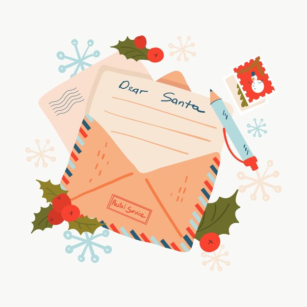 クリスマスの手紙と封筒 無料のベクター