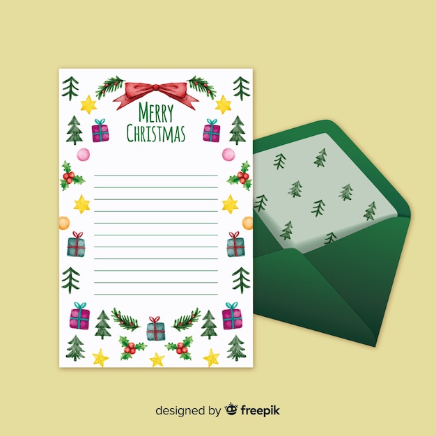 Free vector christmas letter with pine pattern envelope