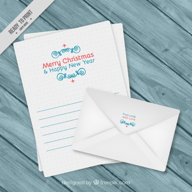 Free vector christmas letter with white envelope