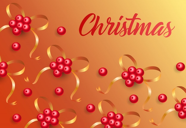 Free vector christmas lettering on background with mistletoe berries