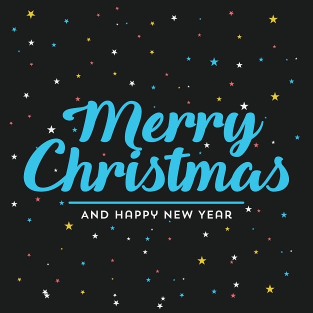 Free vector christmas lettering on a black background with stars