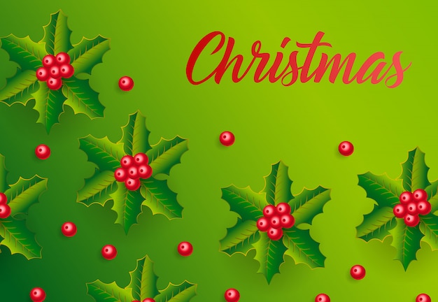 Бесплатное векторное изображение Рождественская надпись на зеленом фоне с узором омелы