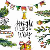 Free vector christmas lettering with floral decoration