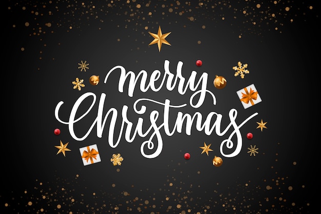 Free vector christmas lettering with realistic elements