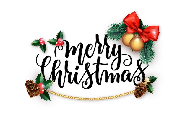 Free vector christmas lettering with realistic elements