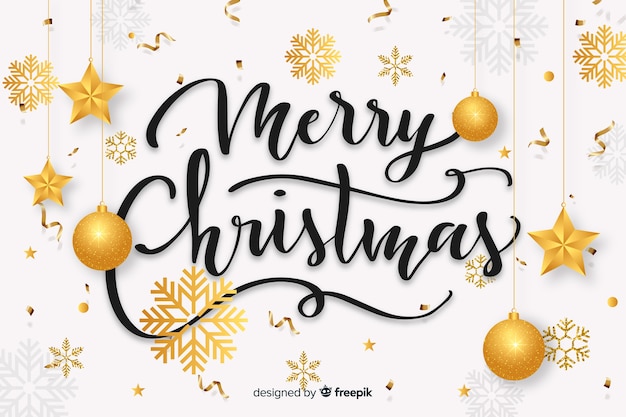 Free vector christmas lettering with realistic elements
