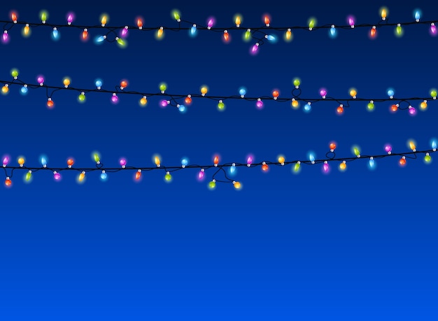 Christmas lights on blue background