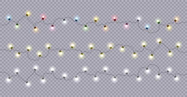 Christmas lights bulbs on transparent background